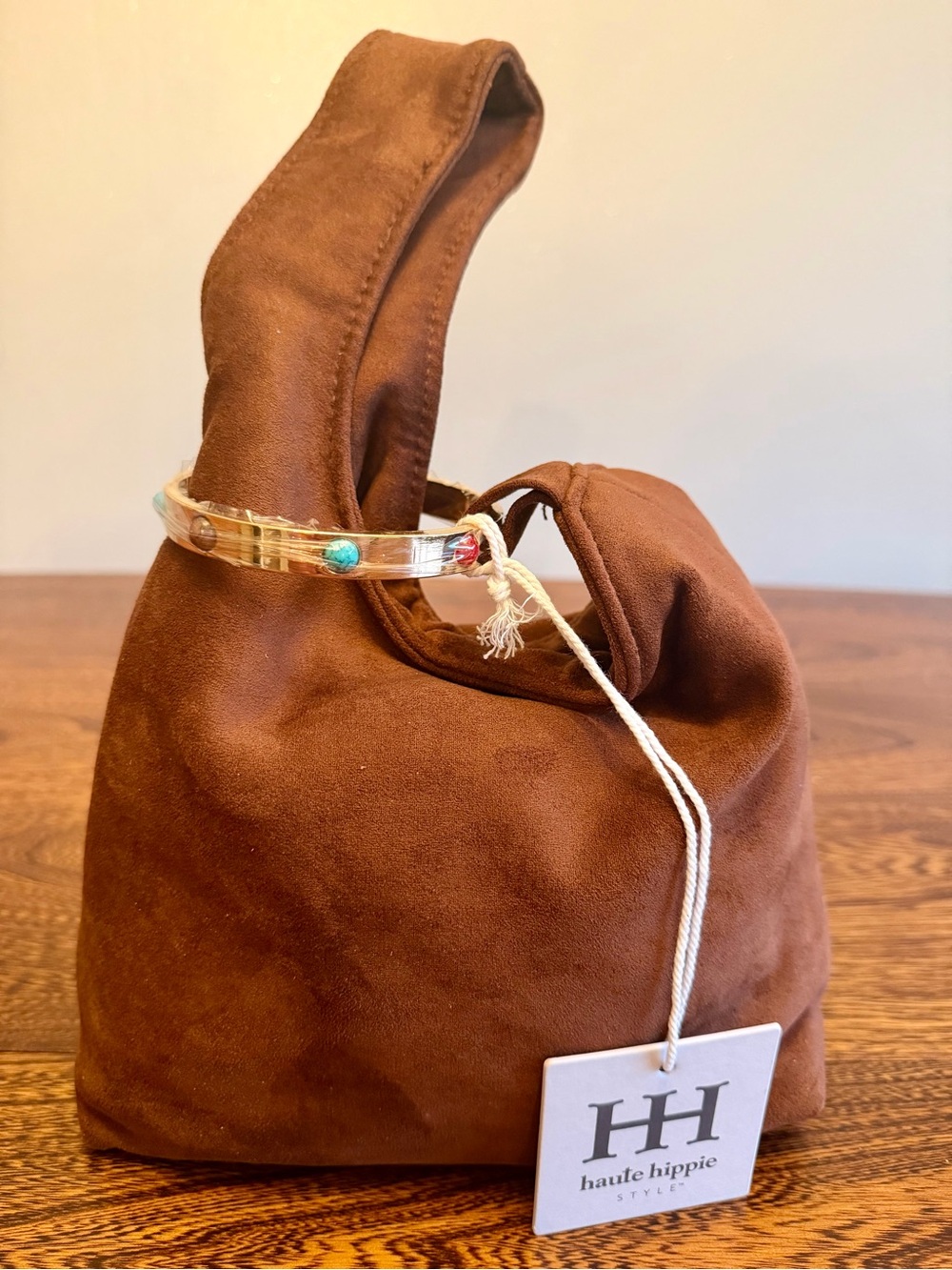 👜 Haute Hippie Cognac Unique Suede Swing Clutch